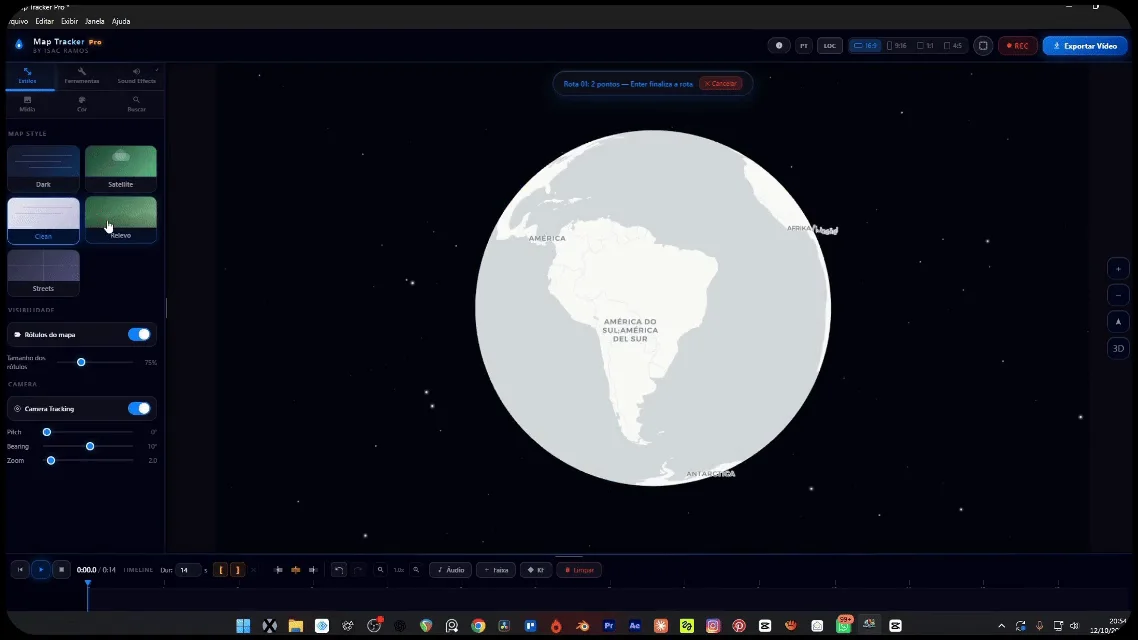 Seleção de estilos de mapa no Map Tracker Pro